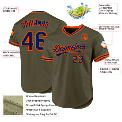 Custom Olive Navy-Orange Authentic Throwback Salute To Service Baseball Jersey