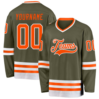 Custom Olive Orange-White Salute To Service Hockey Jersey