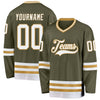 Custom Olive White-Old Gold Salute To Service Hockey Jersey