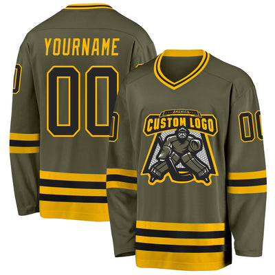 Custom Olive Black-Gold Salute To Service Hockey Jersey