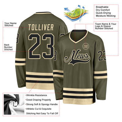 Custom Olive Black-Cream Salute To Service Hockey Jersey