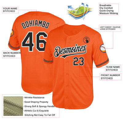 Custom Orange Black-White Mesh Authentic Throwback Baseball Jersey