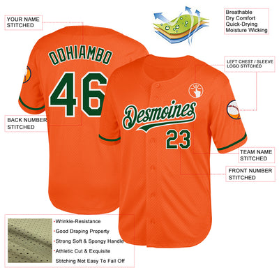 Custom Orange Green-White Mesh Authentic Throwback Baseball Jersey