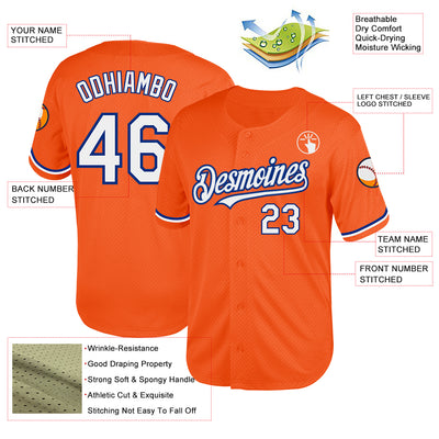 Custom Orange White-Royal Mesh Authentic Throwback Baseball Jersey