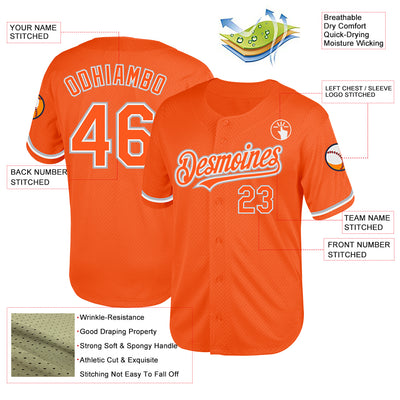 Custom Orange White-Gray Mesh Authentic Throwback Baseball Jersey