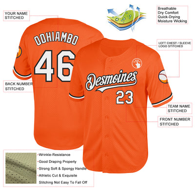 Custom Orange White-Black Mesh Authentic Throwback Baseball Jersey