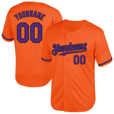 Custom Orange Purple-Black Mesh Authentic Throwback Baseball Jersey