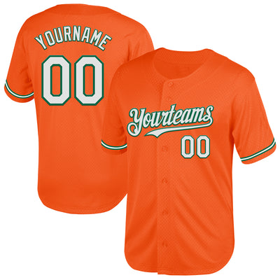 Custom Orange White-Kelly Green Mesh Authentic Throwback Baseball Jersey