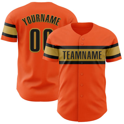 Custom Orange Black-Old Gold Authentic Baseball Jersey