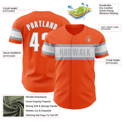 Custom Orange White-Gray Authentic Baseball Jersey