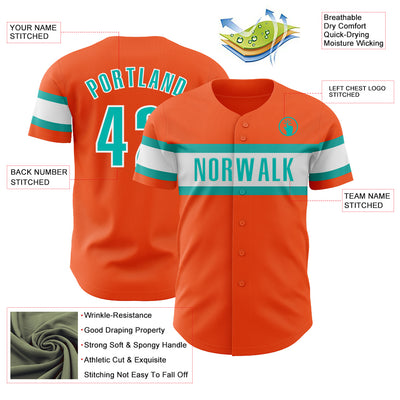 Custom Orange Aqua-White Authentic Baseball Jersey