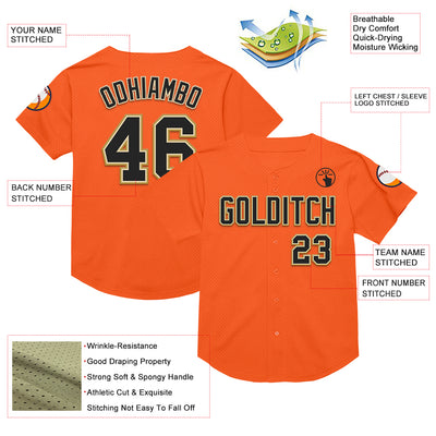 Custom Orange Black Cream-Old Gold Mesh Authentic Throwback Baseball Jersey