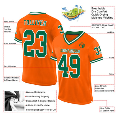 Custom Orange Kelly Green-White Mesh Authentic Throwback Football Jersey