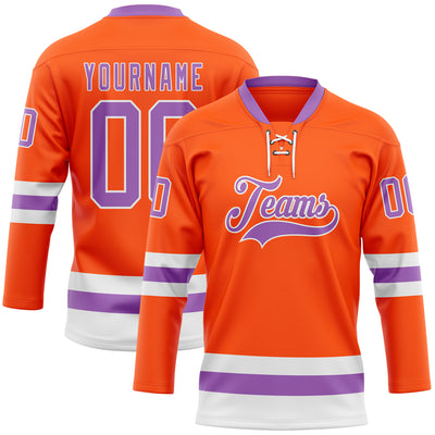 Custom Orange Medium Purple-White Hockey Lace Neck Jersey