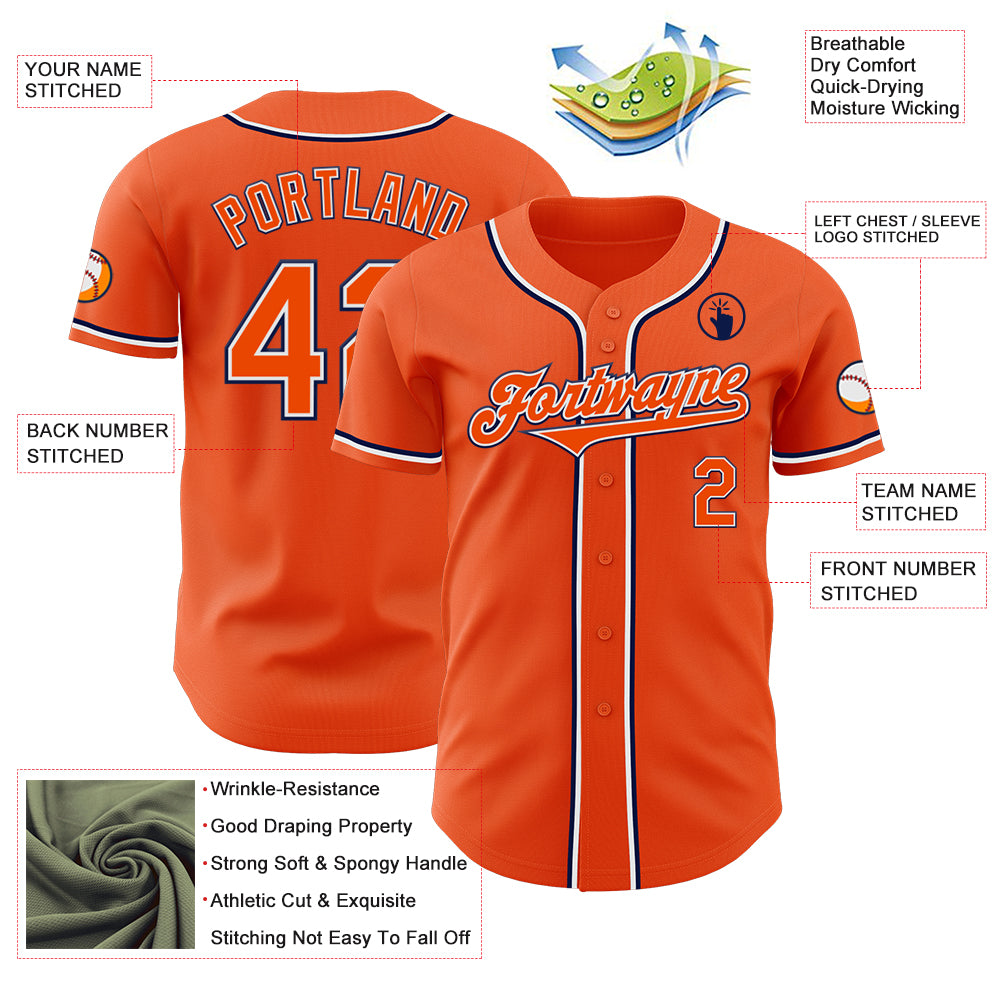 Custom Orange White-Navy Authentic Baseball Jersey