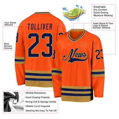 Custom Orange Navy-Old Gold Hockey Jersey