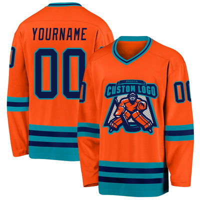 Custom Orange Navy-Teal Hockey Jersey