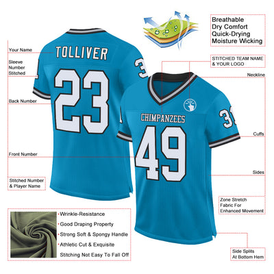 Custom Panther Blue White-Black Mesh Authentic Throwback Football Jersey