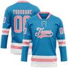 Custom Panther Blue Medium Pink-White Hockey Lace Neck Jersey