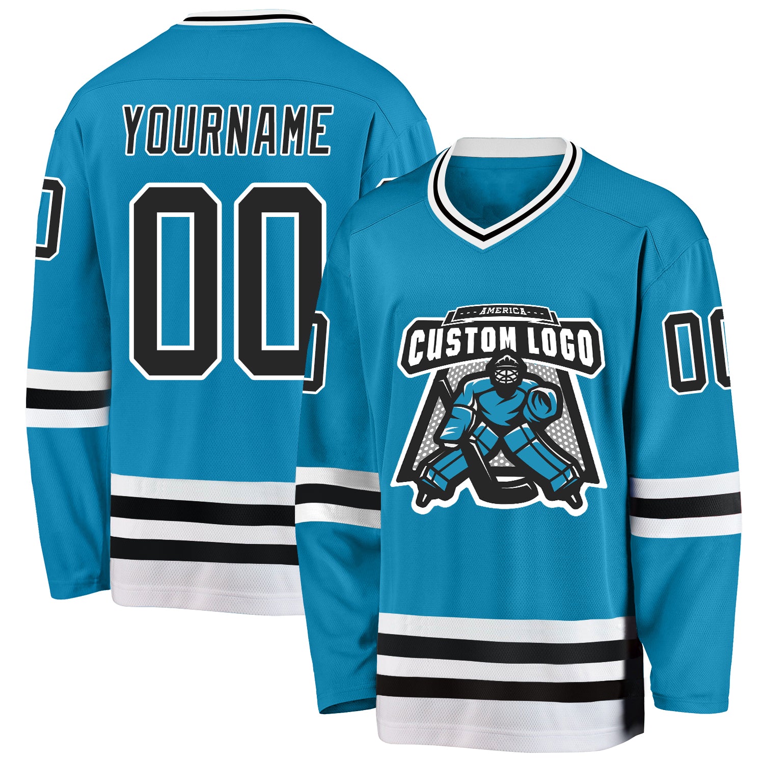 Custom Panther Blue Black-White Hockey Jersey