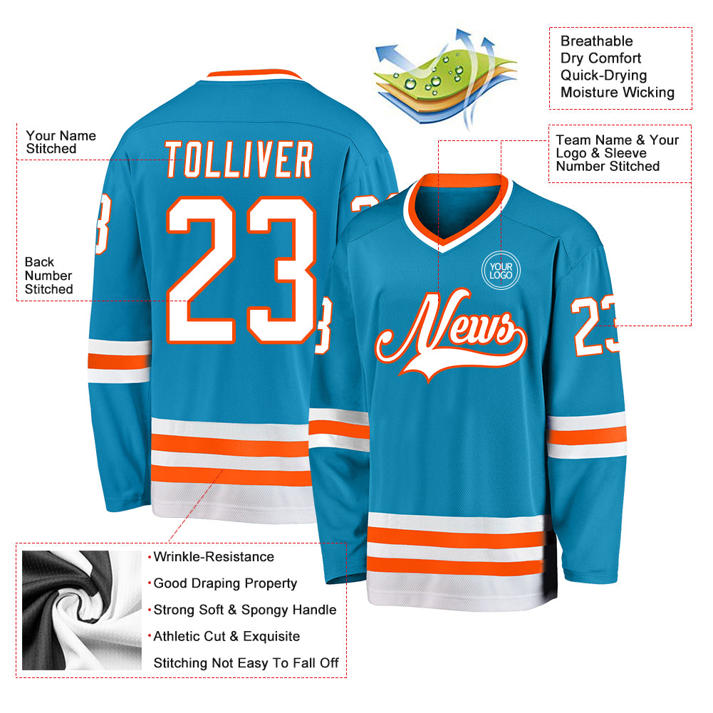 Custom Panther Blue White-Orange Hockey Jersey