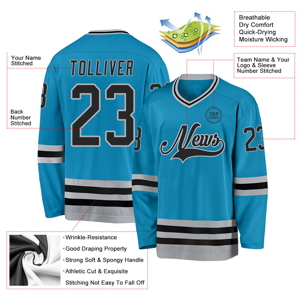 Custom Panther Blue Black-Gray Hockey Jersey