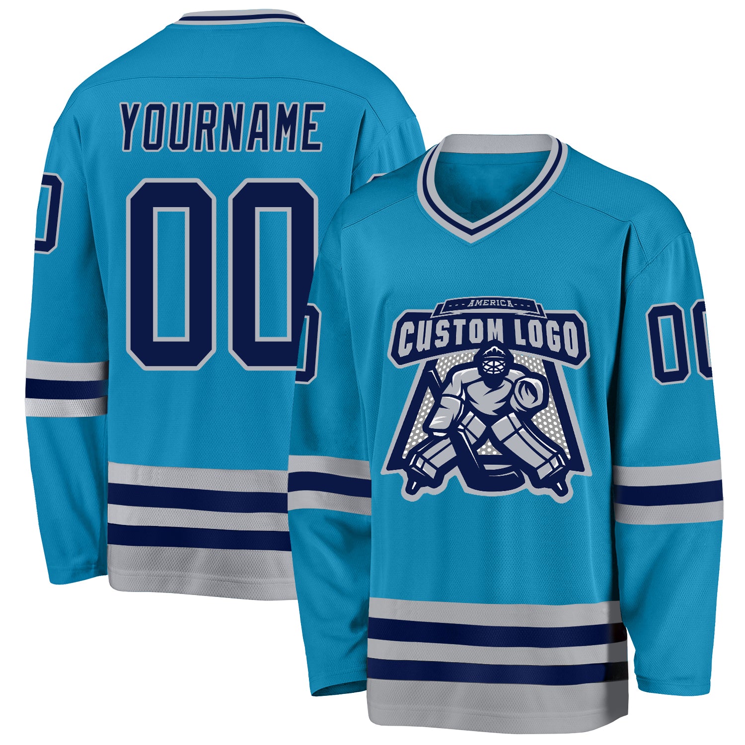 Custom Panther Blue Navy-Gray Hockey Jersey