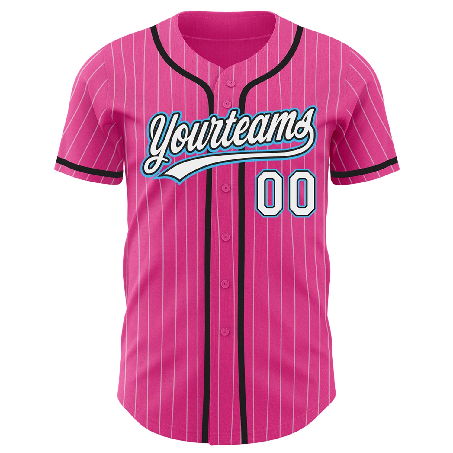 Custom Black White Pinstripe Pink-Light Blue Authentic Baseball