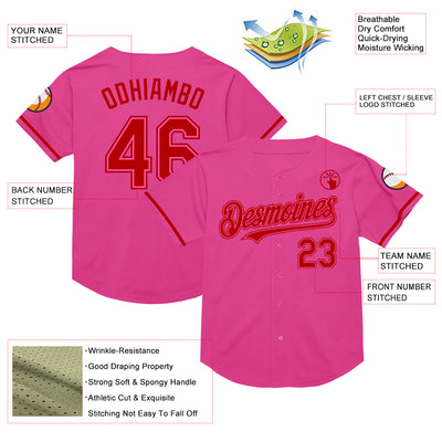 Custom Pink Red Mesh Authentic Throwback Baseball Jersey