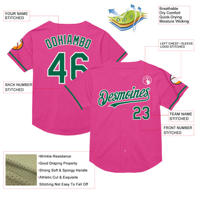 Custom Pink Kelly Green-White Mesh Authentic Throwback Baseball Jersey