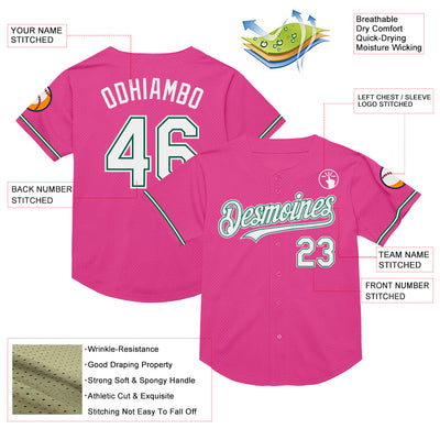 Custom Pink White-Kelly Green Mesh Authentic Throwback Baseball Jersey