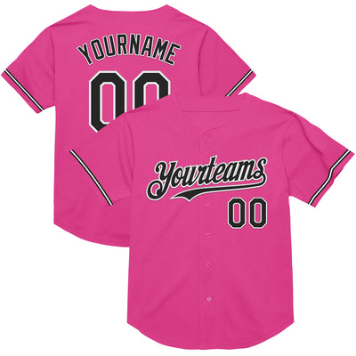 Custom Pink Black-White Mesh Authentic Throwback Baseball Jersey