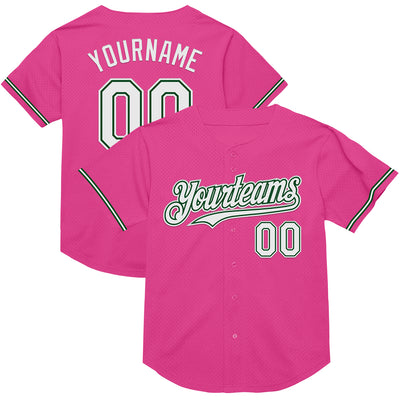 Custom Pink White-Green Mesh Authentic Throwback Baseball Jersey