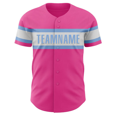 Custom Pink White-Light Blue Authentic Baseball Jersey