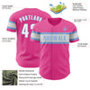 Custom Pink White-Light Blue Authentic Baseball Jersey