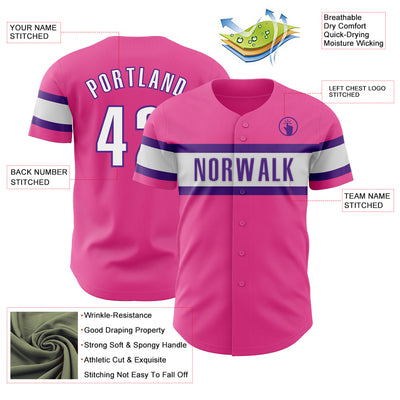 Custom Pink White-Purple Authentic Baseball Jersey