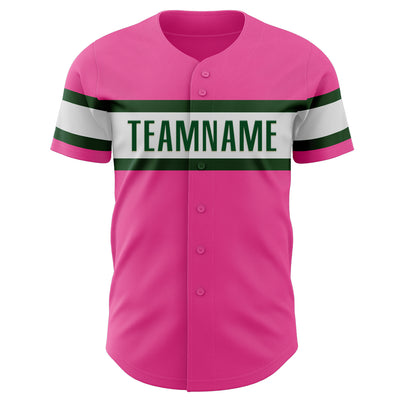 Custom Pink White-Green Authentic Baseball Jersey