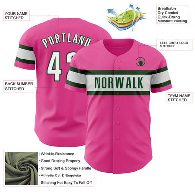 Custom Pink White-Green Authentic Baseball Jersey