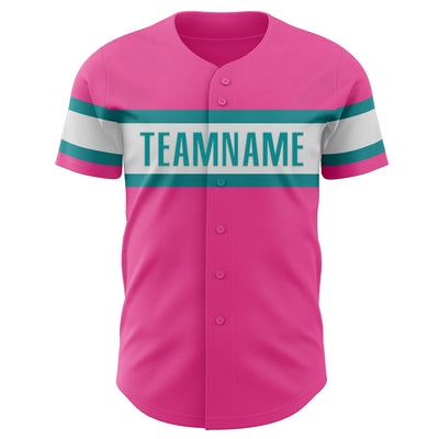 Custom Pink White-Teal Authentic Baseball Jersey