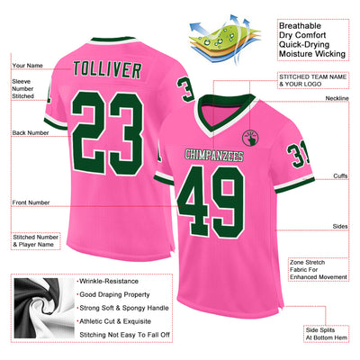 Custom Pink Green-White Mesh Authentic Throwback Football Jersey