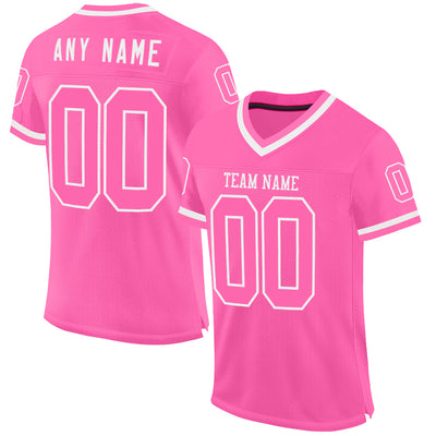 Custom Pink White Mesh Authentic Throwback Football Jersey