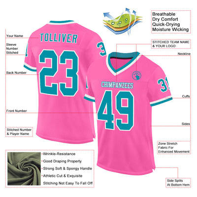 Custom Pink Teal-White Mesh Authentic Throwback Football Jersey