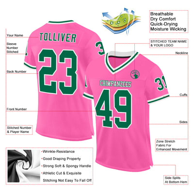 Custom Pink Kelly Green-White Mesh Authentic Throwback Football Jersey