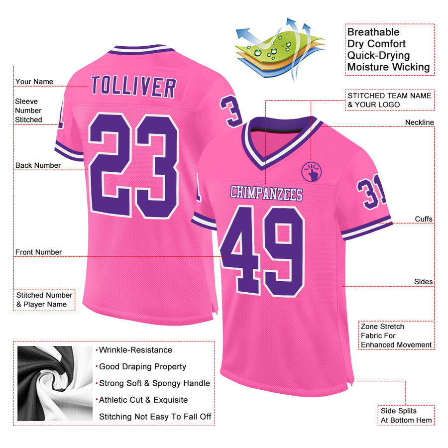 Custom Pink Purple-White Mesh Authentic Throwback Football Jersey