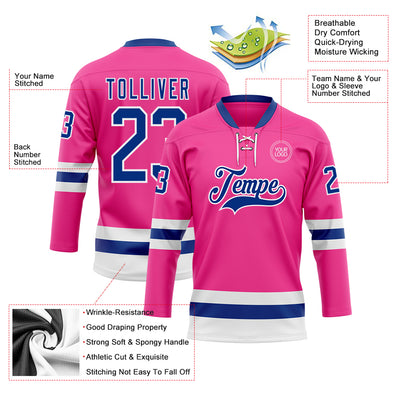 Custom Pink Royal-White Hockey Lace Neck Jersey