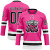 Custom Pink Black-White Hockey Lace Neck Jersey