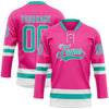 Custom Pink Aqua-White Hockey Lace Neck Jersey