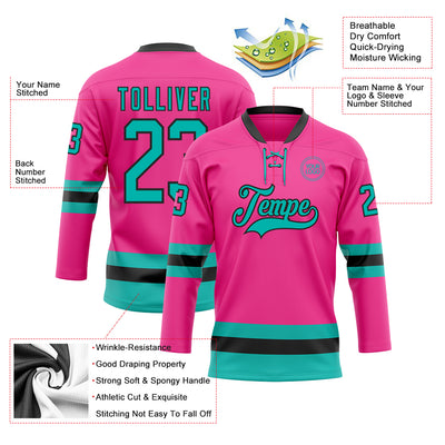 Custom Pink Aqua-Black Hockey Lace Neck Jersey