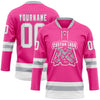 Custom Pink White-Gray Hockey Lace Neck Jersey