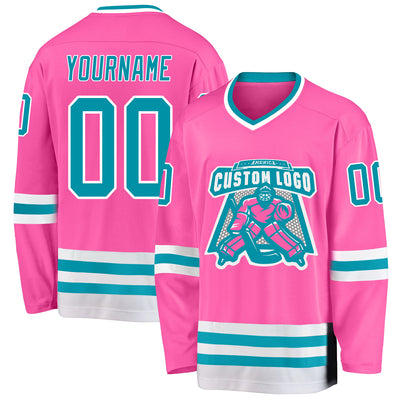 Custom Pink Teal-White Hockey Jersey